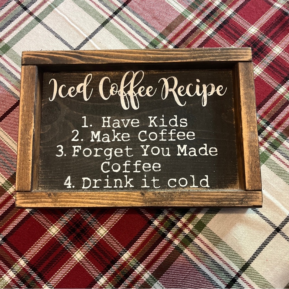 Iced Coffee Recipe Sign Distressed Wood Frame Kitchen Decor 10 X 7 Farmhouse